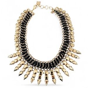 BCBG Gold and Black Leather Collar Bib Necklace